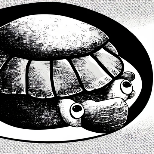 Image similar to storybook illustration of a turtle hamburger, storybook illustration, monochromatic