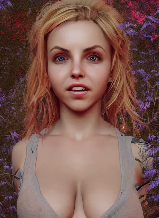 Image similar to lexi belle, au naturel, hyper detailed, digital art, trending in artstation, cinematic lighting, studio quality, smooth render, fluorescent skin, unreal engine 5 rendered, octane rendered, art style by klimt and nixeu and ian sprigger and wlop and krenz cushart