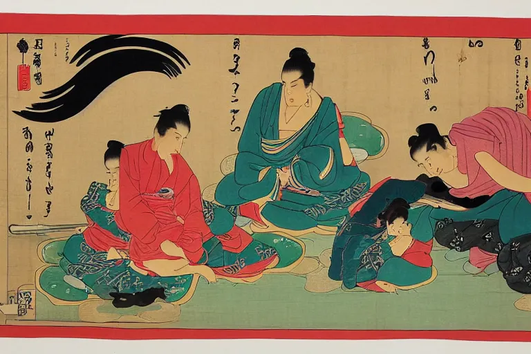 Image similar to sri lankan fuel line, in the style of ukiyo-e