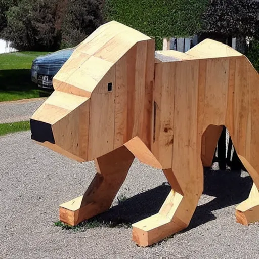 Prompt: a giant dog made of wood