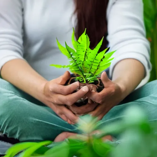 Prompt: a plant meditating on a person