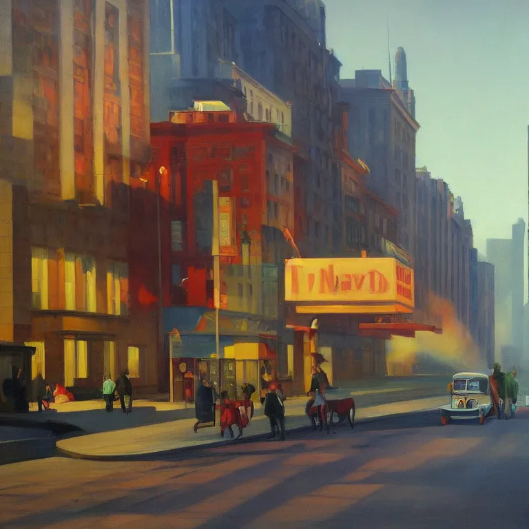 Prompt: streets filled with trash, city fog, early morning, , painted by Edward Hopper, painted by Wayne Barlow, airbrush