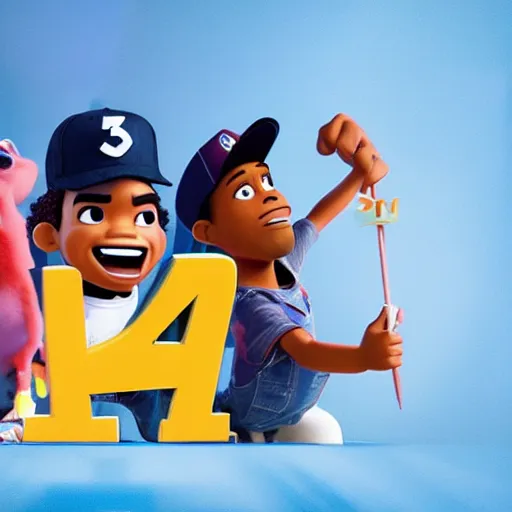 Image similar to a tv still of Chance The Rapper starring in a 2006 Pixar Animated movie