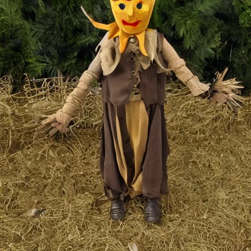 Prompt: elvish scarecrow scaring off goblins