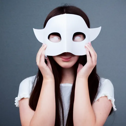 Image similar to portrait of a person wearing featureless white cosplay mask