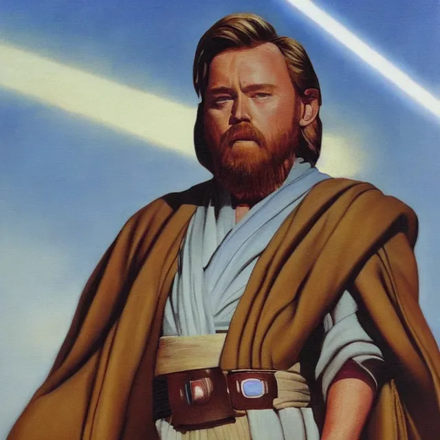 Prompt: obi - wan kenobi at the jedi temple painted by fernando botero