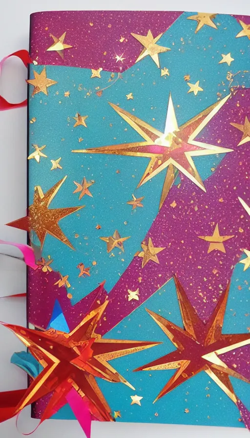 Prompt: a beautiful scrapbook by bhare art, superrare trending, scrapbook paper collage, warm, mediterranean, stars, sharp focus, colorful refracted sparkles and lines, soft light