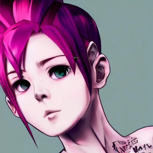 Image similar to full headshot portrait of anime woman with pink mohawk punk, digital art, drawn by WLOP, by Avetetsuya Studios, anime manga panel, trending on artstation, wearing a plaid shirt