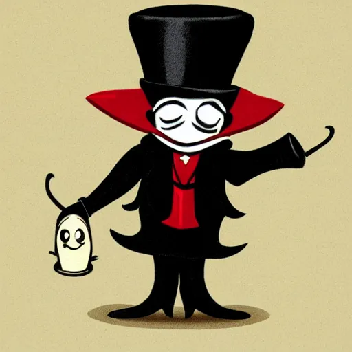 Prompt: a small vampire with a top hat and a monocle in the style of cupehead old cartoon