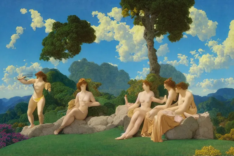 Image similar to painting of the paradise, clouds, chill, romantic, by ludwig deutsch and maxfield parrish, patterned tilework, extremely detailed, cinematic lighting, smooth sharp focus