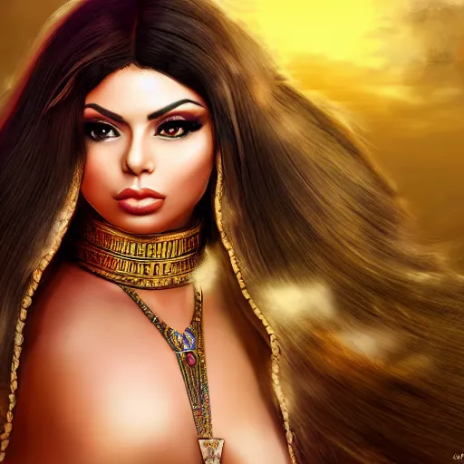 Prompt: portait egyptian princess haifa wehbe, centred, very long hair, hd, unreal engine, art digital painting, final fantasy style, amazing background theme