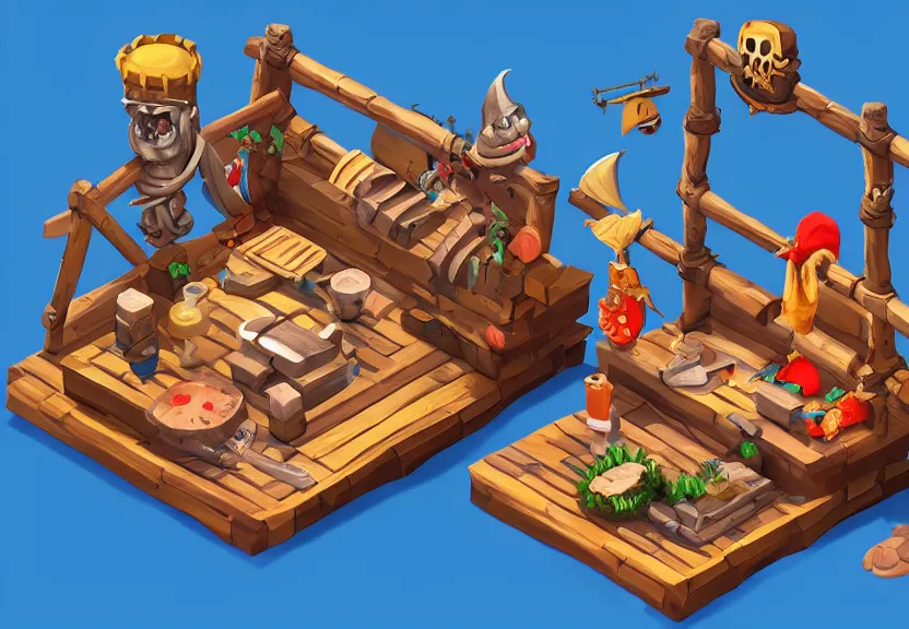 Prompt: isometric chubby 3 d game props, based on pirate kings, with detailed, clean, cartoon, octane render, unreal engine, artgerm, artstation