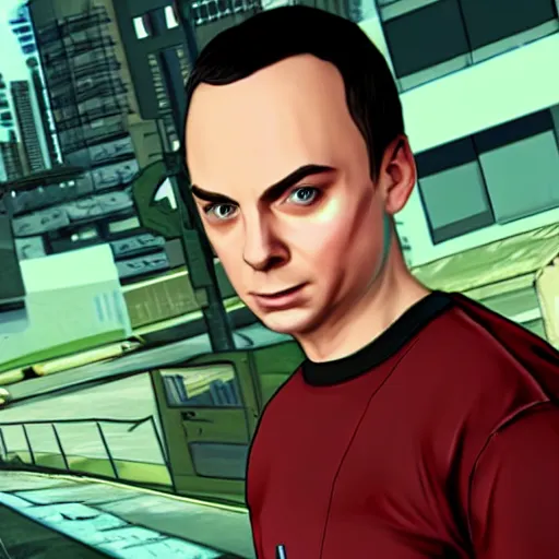 Prompt: sheldon cooper as a gta protagonist, in game screenshot