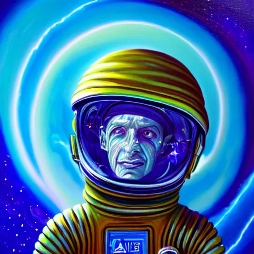 Prompt: cool bismuth spaceman hanging out, scifi astral spirit space journey in oil painting, pulled into the spiral vortex, trending on artstation, award winning, emotional, highly detailed ethereal surrealist art
