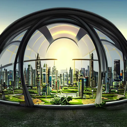 Image similar to a solarpunk domed city