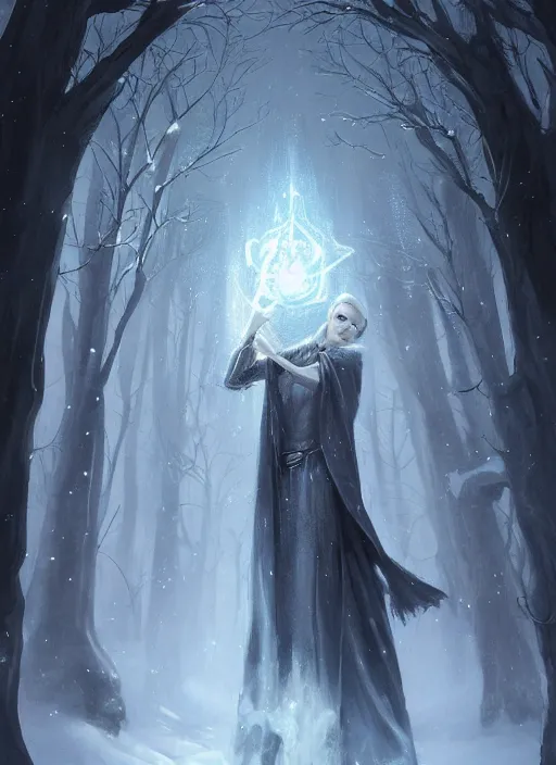 Image similar to a mage casting a frost spell by charlie bowater and john howe