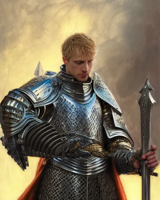 Prompt: attractive arthur pendragon confesses his love for his attractive male knight, highly detailed, very intricate, cinematic lighting, by donato giancola and rossdraws and magali villenueve, featured on artstation