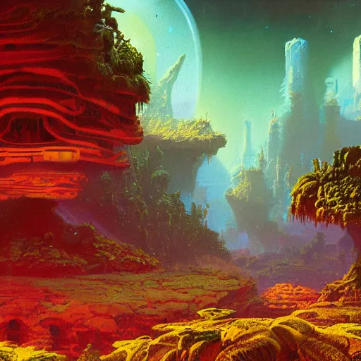 Image similar to digital art of a lush natural scene on an alien planet by paul lehr. extremely detailed. high quality render. beautiful landscape. weird vegetation. cliffs and water.