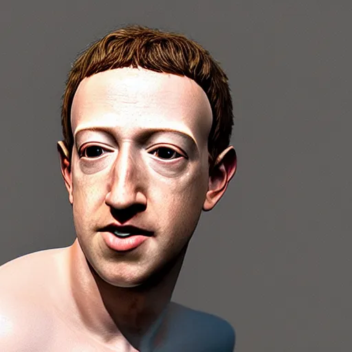 Image similar to hyperrealistic render of mark zuckerberg, creepily realistic lots of detail cg render cinema 4 d