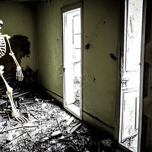 Image similar to a skeleton monster in an old abandoned house