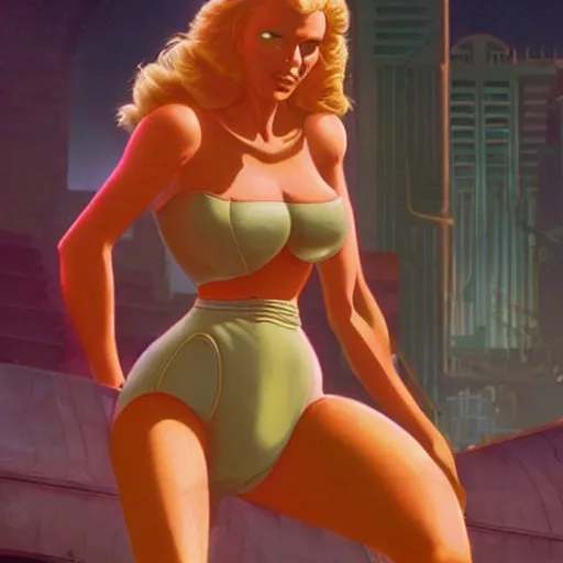 Image similar to kim basinger as holli from the movie cool world, fullbody, early 1 9 9 0's cartoon, ultra high detailed, glowing lights, illustration, greg rutkowski, ralph bakshi, hyperrealistic, dynamic lighting, fantasy art, beautiful face