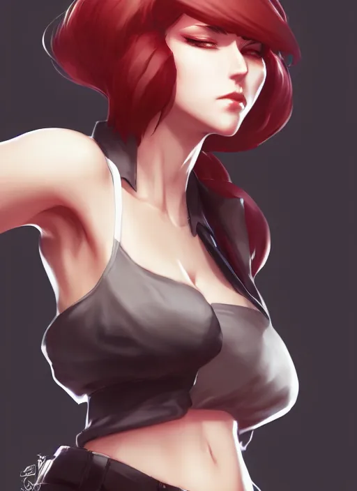 Prompt: female mafia boss, wide angle view, highly detailed, artgerm, cushart krenz, king of fighters style, trending on artstation, soft light, sharp focus, illustration, character design, concept art