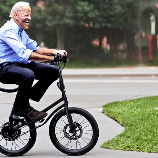 Prompt: biden riding a one-wheeled electric unicycle