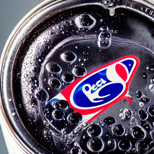 Image similar to Cold can of Pepsi, wet with condensation, 4K photograph, depth of field