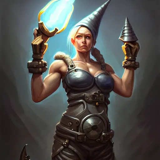 Prompt: beautiful muscular female gnome engineer artificer, metal gauntlet, short black bob!, naval landscape, full body portrait, d & d, fantasy, intricate, elegant, highly detailed, digital painting, artstation, centred, rule of thirds, concept art, matte, sharp focus, illustration, cover by artgerm, art by greg rutkowski