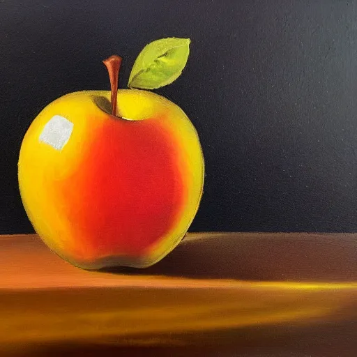 Prompt: oil painting of a golden Apple hanging of a tree