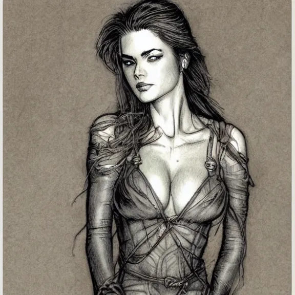 Image similar to a highly detailed portrait of jamie alexander in the style of luis royo and in the style of charles dana gibson.