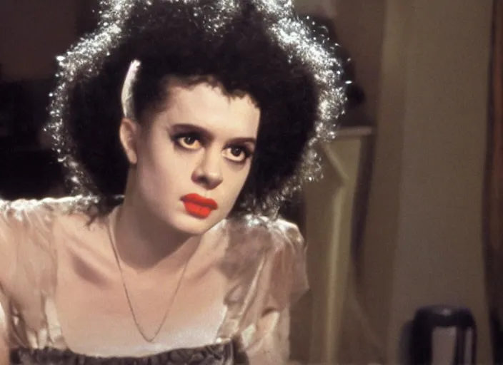 Image similar to bride of frankenstein as a teen, still from john hughes movie sixteen candles