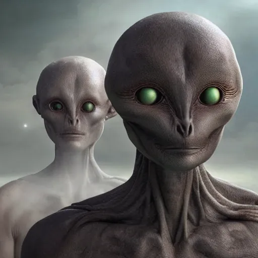 Image similar to an alien species creates the first two humans at the beginning of time