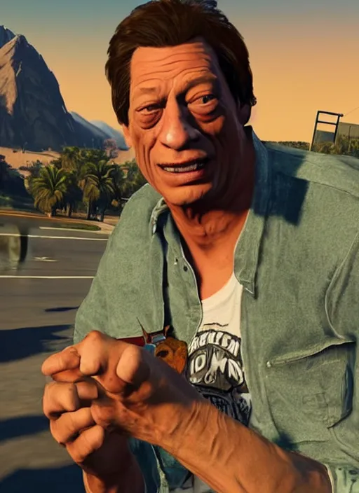 Image similar to jim varney as gta 5 cover art, no - text no - logo