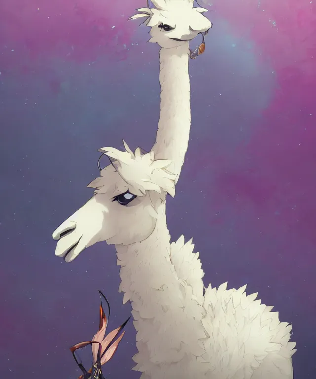 Image similar to llama, anime fantasy illustration by tomoyuki yamasaki, kyoto studio, madhouse, ufotable, comixwave films, trending on artstation