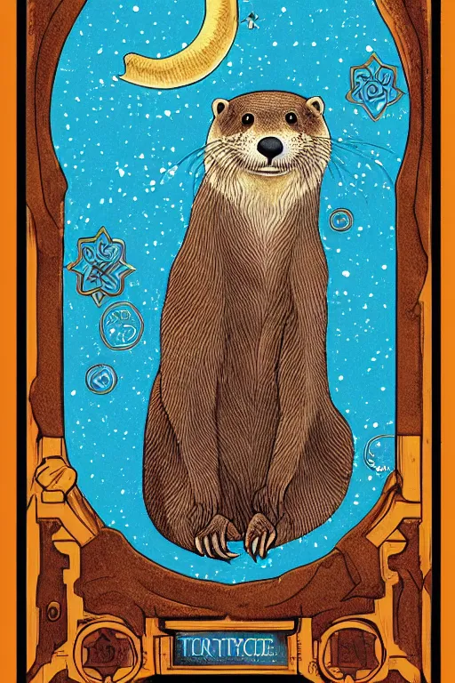 Prompt: tarot card illustration depicting an otter on the card tepmerance, framed in an elaborate line border, tarot card, detailed illustration, otter, furry art, artstation, 4 k