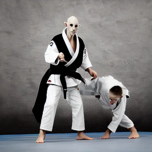 Prompt: portrait of nosferatu is making judo, sport photography