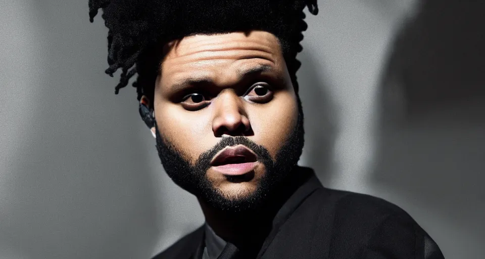 Image similar to The Weeknd As A Zombie, volumetric lighting, hyperrealistic, photorealistic, beautiful details, HDR, octane render, action shot, wide angle, bokeh