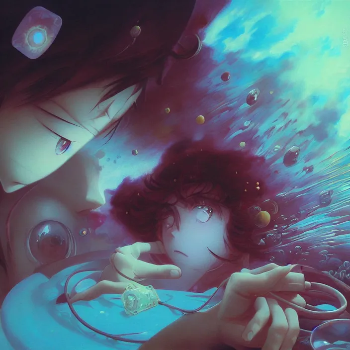 Image similar to Close up Mamimi Samejima Iwakura Lain, LSD Dream Emulator, paranoiascape ps1, official anime key media, Iwakura Lain, LSD Dream Emulator, paranoiascape ps1, official anime key media, painting by Vladimir Volegov, beksinski and dan mumford, giygas, technological rings, johfra bosschart