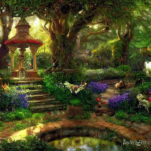 Image similar to The enchanted garden by james gurney