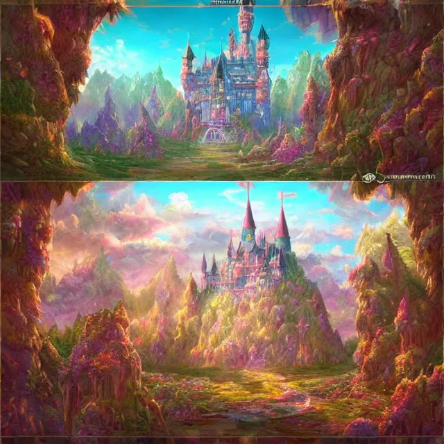 Image similar to infinitely detailed scenery art expanding fantasy dream art candy world with a castle made out of candy detailed scenery artwork, candy scenery artwork scenery artstation!! scenery pixiv!!