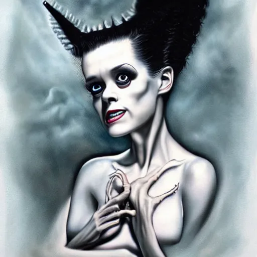 Image similar to realistic airbrush art bride of frankenstein c - 1 2. 0