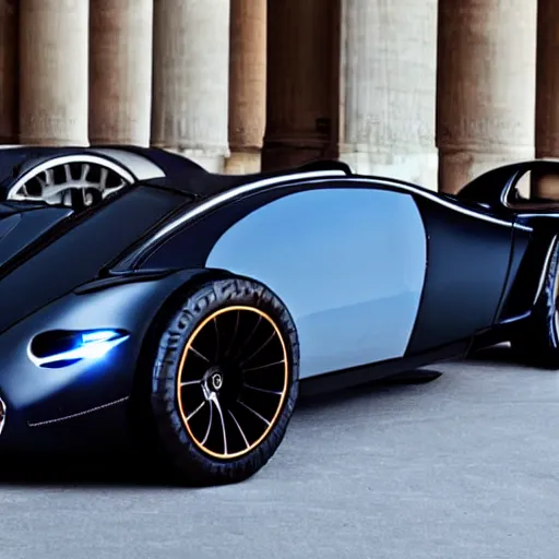 Image similar to Batmobile designed by Bugatti, full image, Batmobile, promotional photo Batmobile