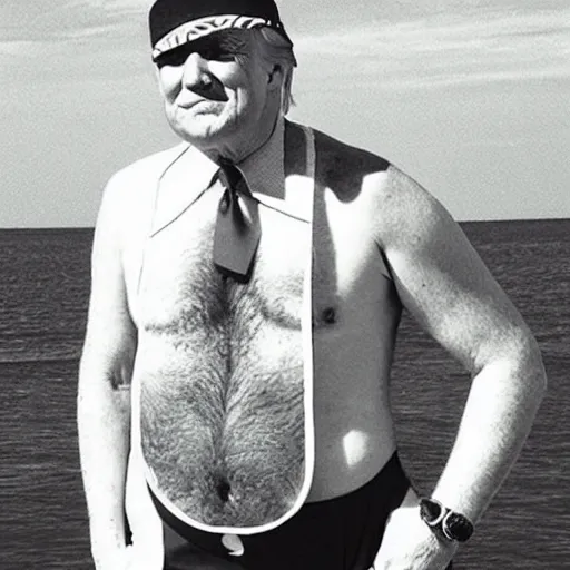 Image similar to donald trump wearing a 1 9 2 0 s style bathing suit