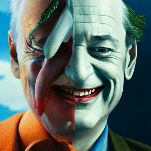 Image similar to bill murray as the joker, highly detailed vfx portrait, unreal engine, greg rutkowski, loish, rhads, caspar david friedrich, makoto shinkai and lois van baarle, ilya kuvshinov, rossdraws, elegent, tom bagshaw, alphonse mucha, global illumination, detailed and intricate environment.