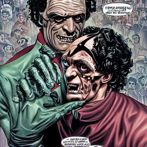 Image similar to frankenstein vs edgar allan poe by joe jusko