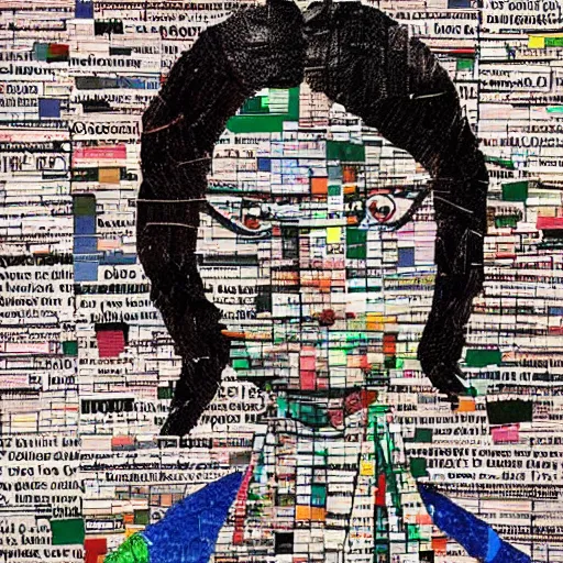 Prompt: a beautiful portrait of a depressed girl, constructed of magazine clippings, made in a magazine clipping collage style, made by a depressed art student, vaguely reminiscent of pablo picasso