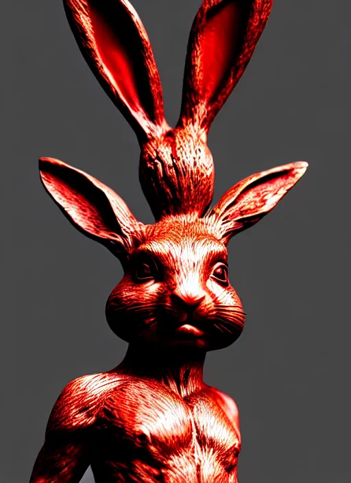 Prompt: rabbit groot red marble statue, red sunglasses, very red background, soft red texture, red realistic 3 d render, soft red lights, 4 k, high detailed photography red, 5 0 mm lens, rich red colors, smooth gradients, depth of field, cinematic, hyper realism, high detail, octane render, unreal engine, 8 k, very red colors