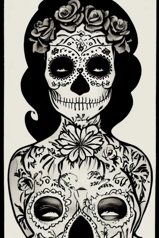 Image similar to Illustration of a sugar skull day of the dead girl, art by edward steichen
