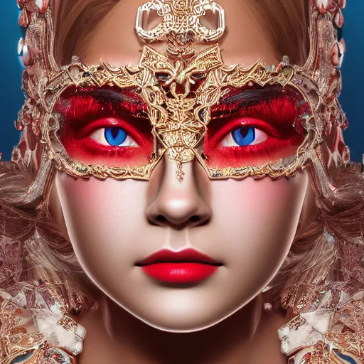 Prompt: portrait of wonderful princess of diamonds with fair skin, ornate 8 k gorgeous intricate detailed, red accent lighting, dramatic cinematic light, award winning photography, octane render